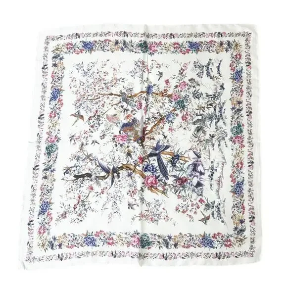 2/$30 NEW Cream Bird Floral Flower Printed Silky Fashion Scarf - Picture 6 of 14